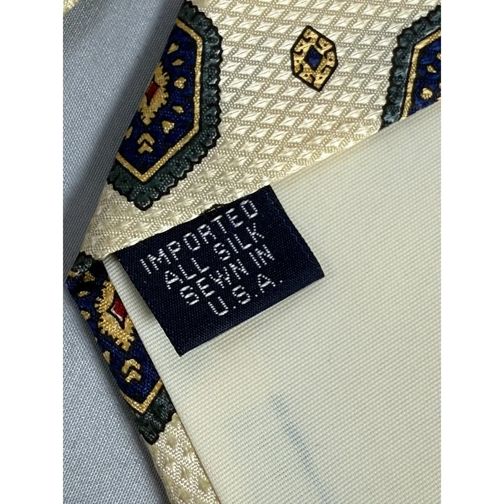 VTG NWT Silk Robert Stewart‎ Tie Beige USA Geometric Shapes Red Blue Green